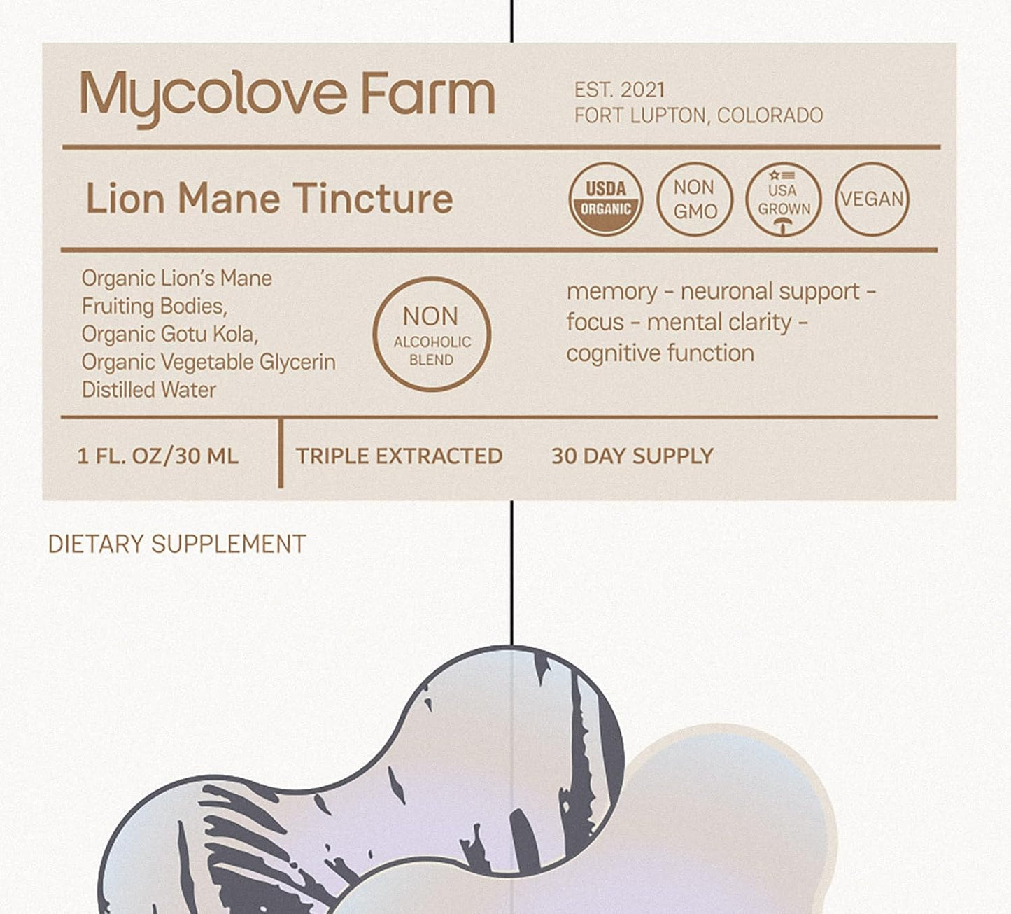 Organic Lion's Mane & Gotu Kola Tincture for Mental Clarity - Fruiting Body Extract from Mycolove Farm
