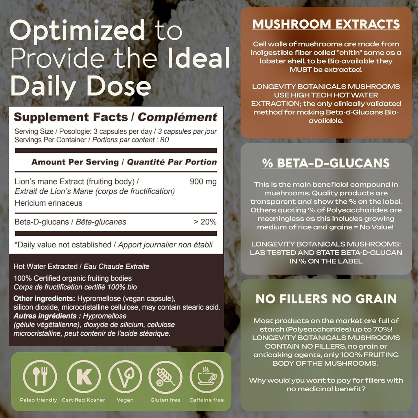 Organic Lions Mane Mushroom Capsules - Ultra Concentrated Supplement for Mental Clarity, Focus, and Memory - 100% Fruiting Body - 240 Count - BoostGo Australia