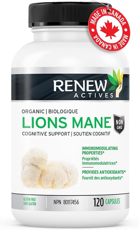 Organic Lion's Mane Mushroom Capsules for Brain Function, Memory, Focus, Stress Relief, Immune Health - 120 ct.