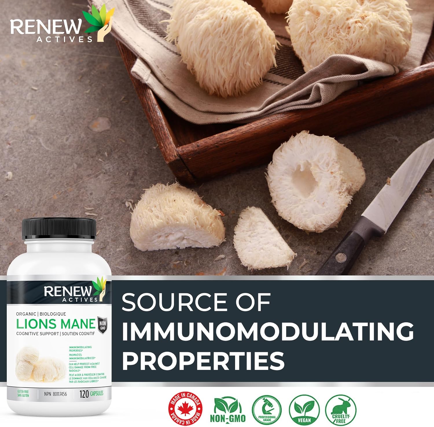 Organic Lion's Mane Mushroom Capsules for Brain Function, Memory, Focus, Stress Relief, Immune Health - 120 ct.
