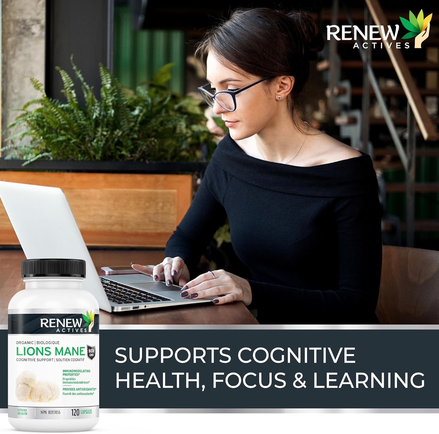 Organic Lion's Mane Mushroom Capsules for Brain Function, Memory, Focus, Stress Relief, Immune Health - 120 ct.