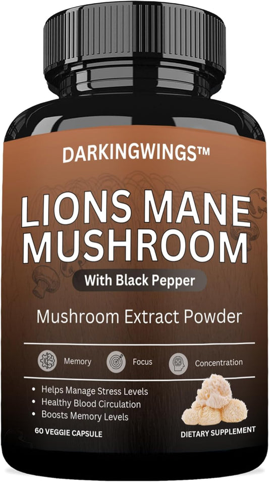Organic Lions Mane Mushroom Extract Capsules for Cognitive Function, Memory, and Focus - Immune Support Supplement - 60 Veggie Pills
