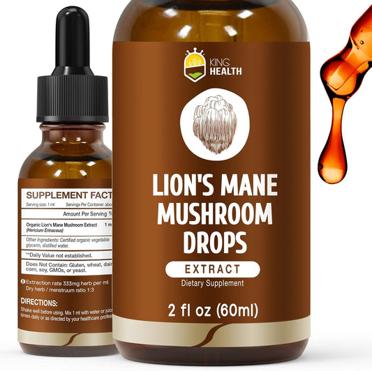 Organic Lion's Mane Mushroom Extract Liquid, High Absorption Tincture, Alcohol-Free, Vegan, Non-GMO - 2 Fl oz