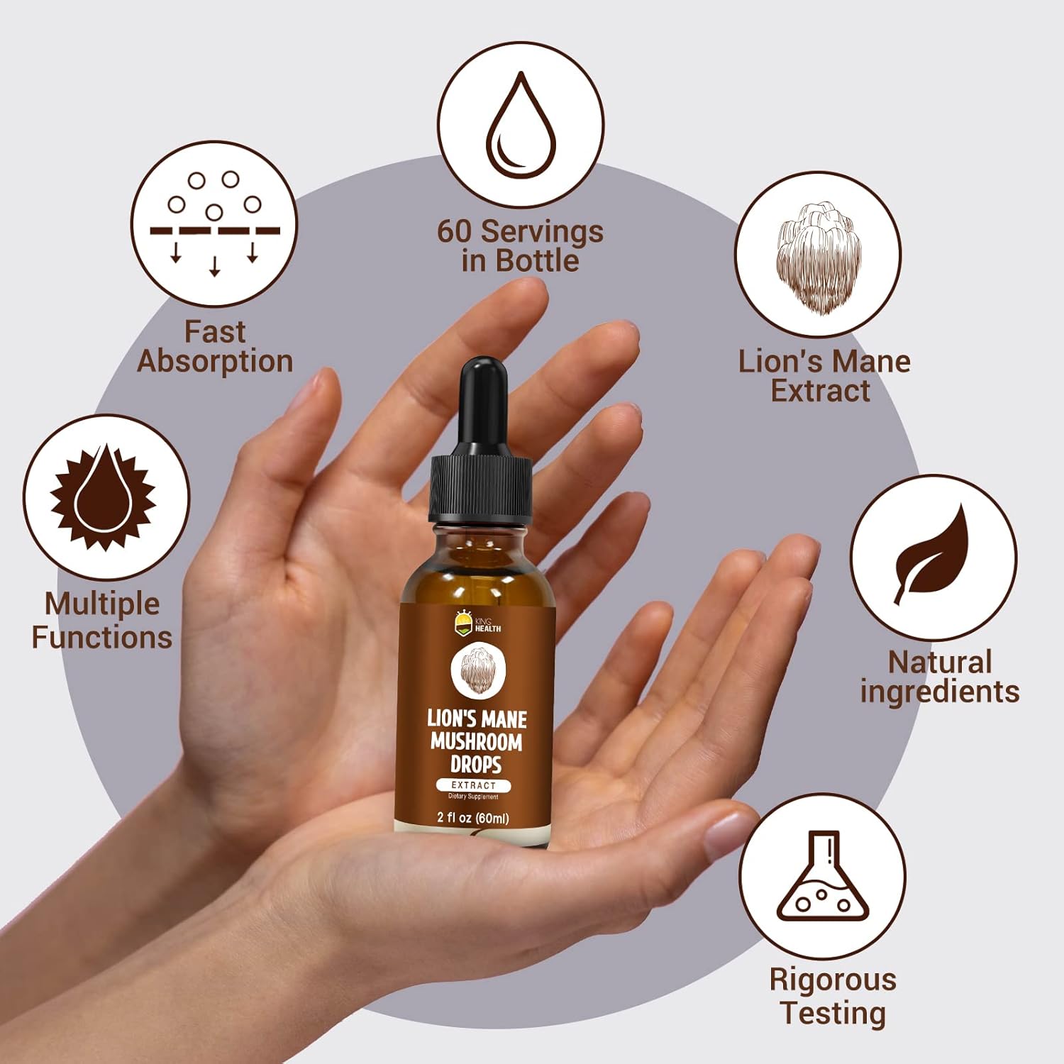 Organic Lion's Mane Mushroom Extract Liquid, High Absorption Tincture, Alcohol-Free, Vegan, Non-GMO - 2 Fl oz