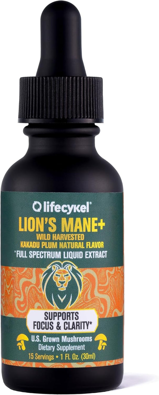Organic Lion's Mane Mushroom Extract with Kakadu Plum - Brain Booster for Memory, Focus & Sleep - Non-GMO Tincture - 1 Fl Oz