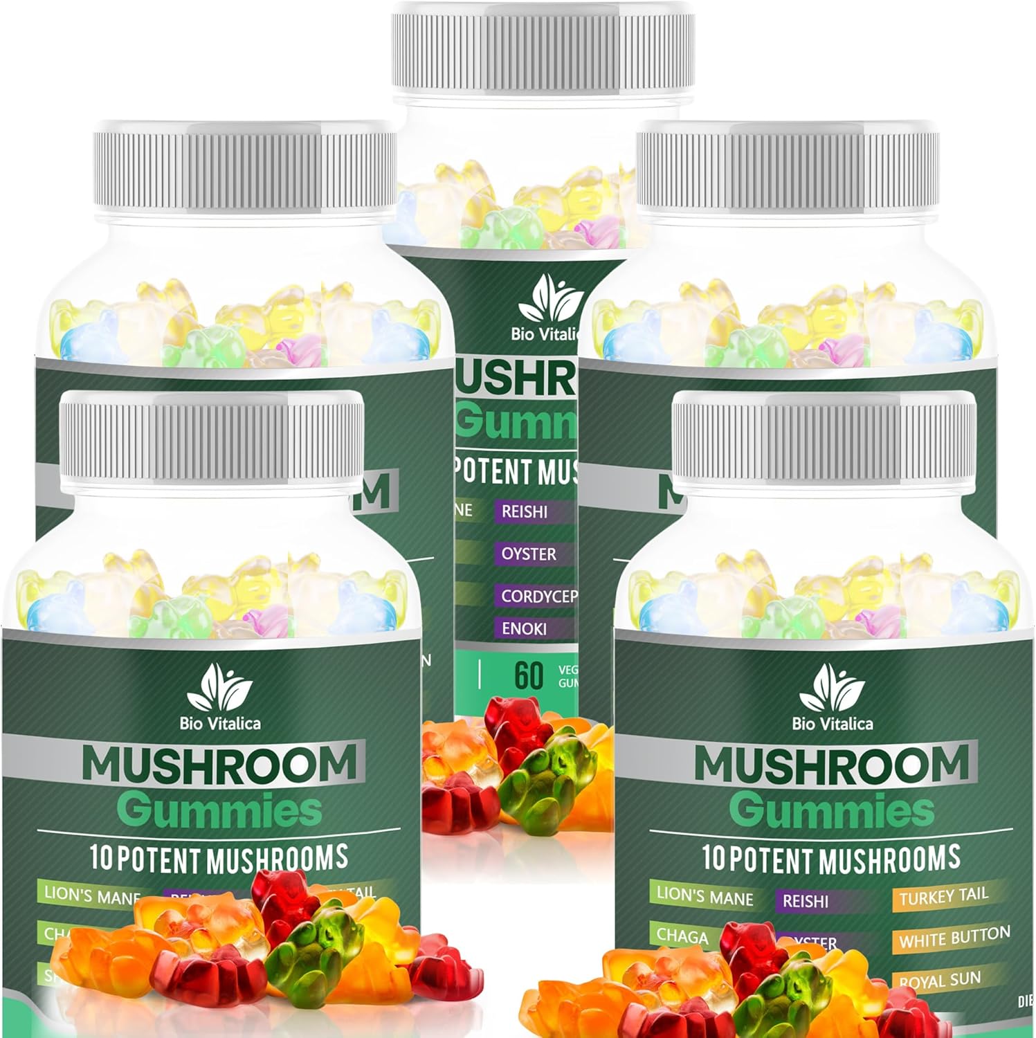 Organic Lions Mane Mushroom Gummies for Adults - Immune Support Supplement with Reishi, Chaga, Cordyceps, Turkey Tail, and More - 10-Blend Mushrooms Complex - BioVitalica (5)