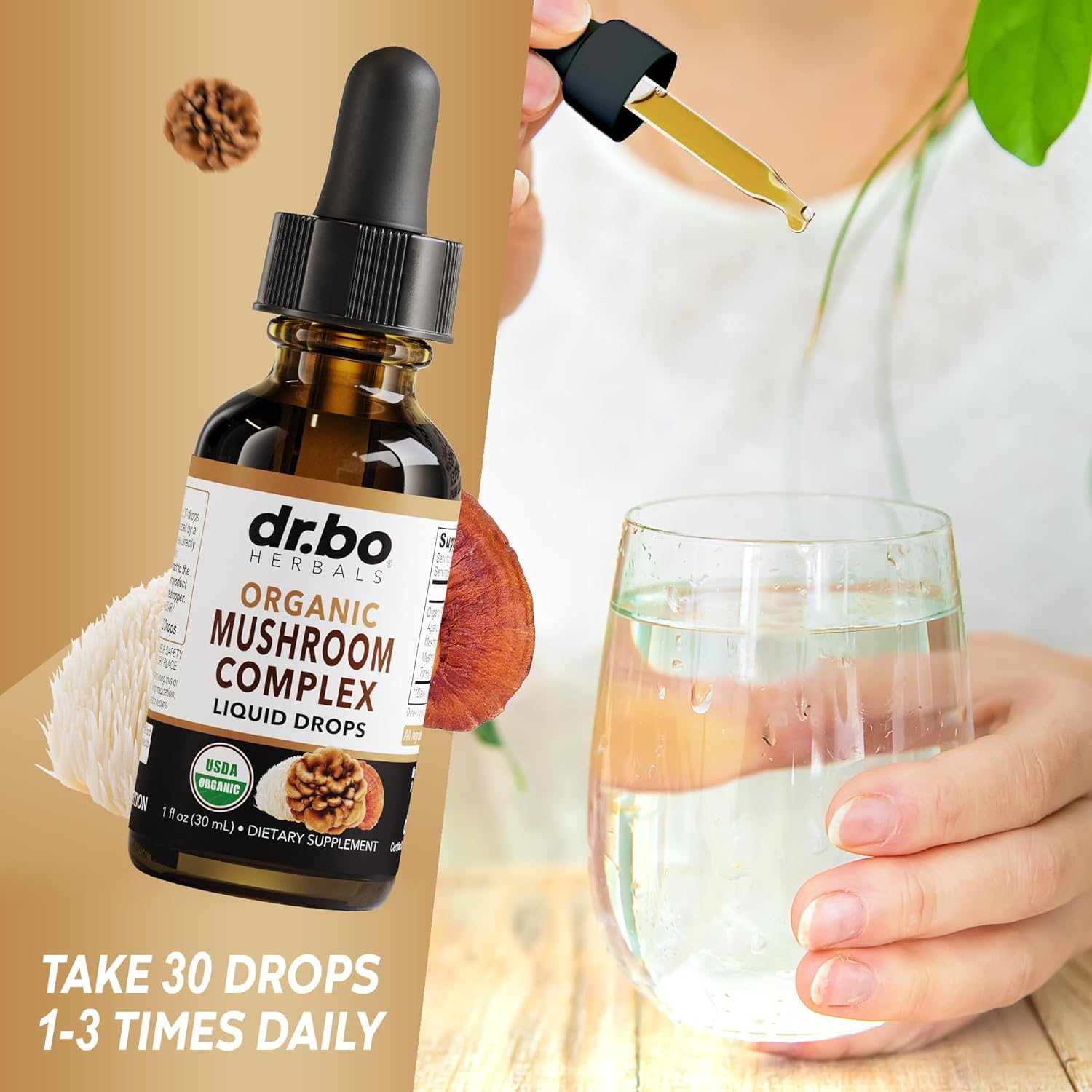 Organic Lions Mane Mushroom Liquid Drops for Focus, Brain Health - Lion's Mane Tincture Supplement for Cognitive Support