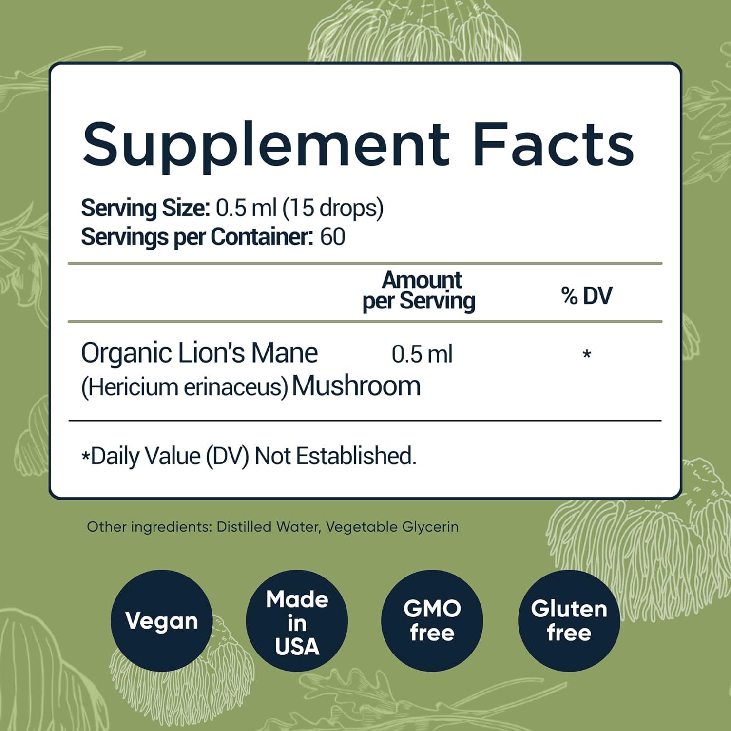 Organic Lions Mane Mushroom Liquid Drops | Immune System Support & Brain Health Supplement | Lion's Mane Extract for Focus & Memory