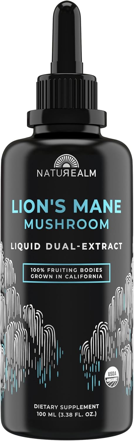 Organic Lion’s Mane Mushroom Liquid Tincture for Focus, Memory & Brain Health - Vegan, Non-GMO Supplement with Fruiting Bodies - 2 Month Supply