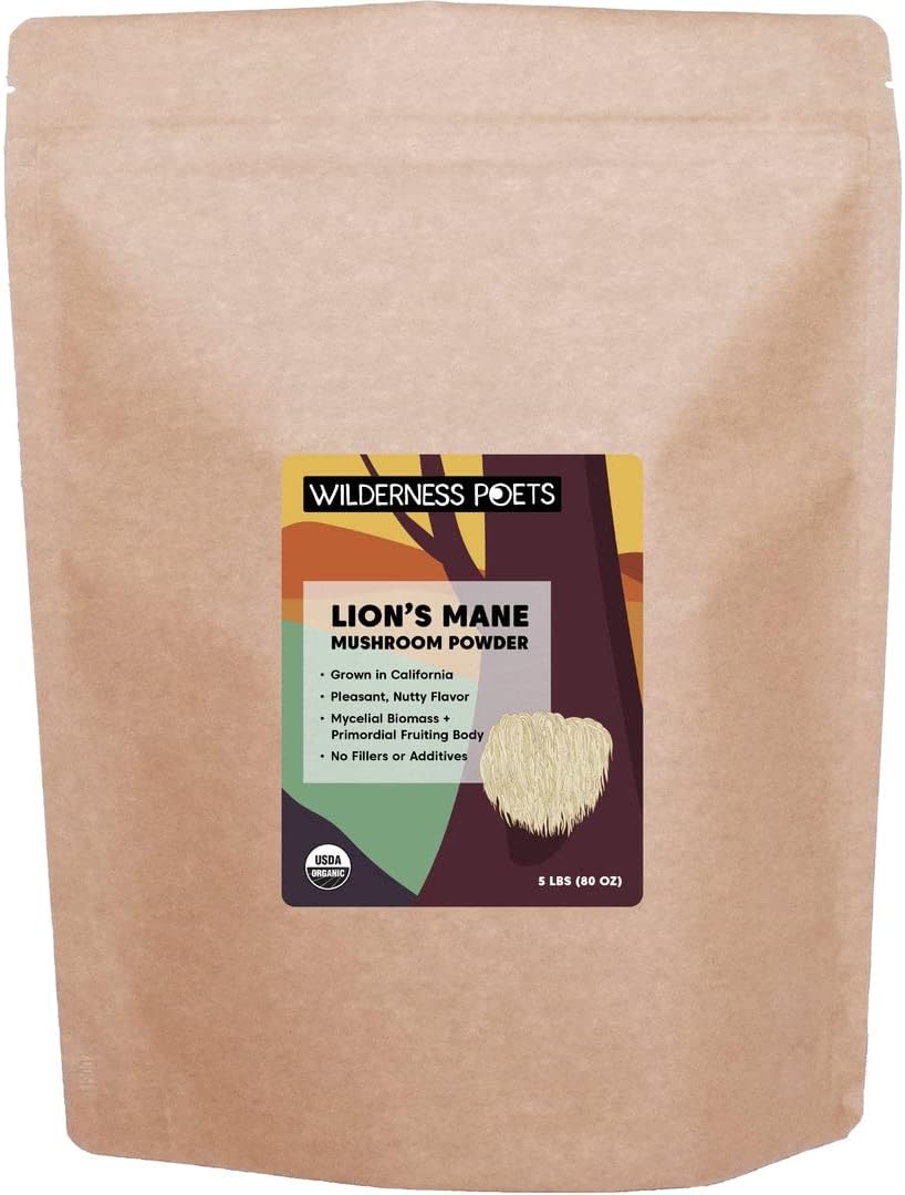Organic Lion's Mane Mushroom Powder - California Grown, 80 Ounce - 5 Pound by Wilderness Poets