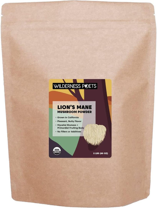 Organic Lion's Mane Mushroom Powder - California Grown, 80 Ounce - 5 Pound by Wilderness Poets