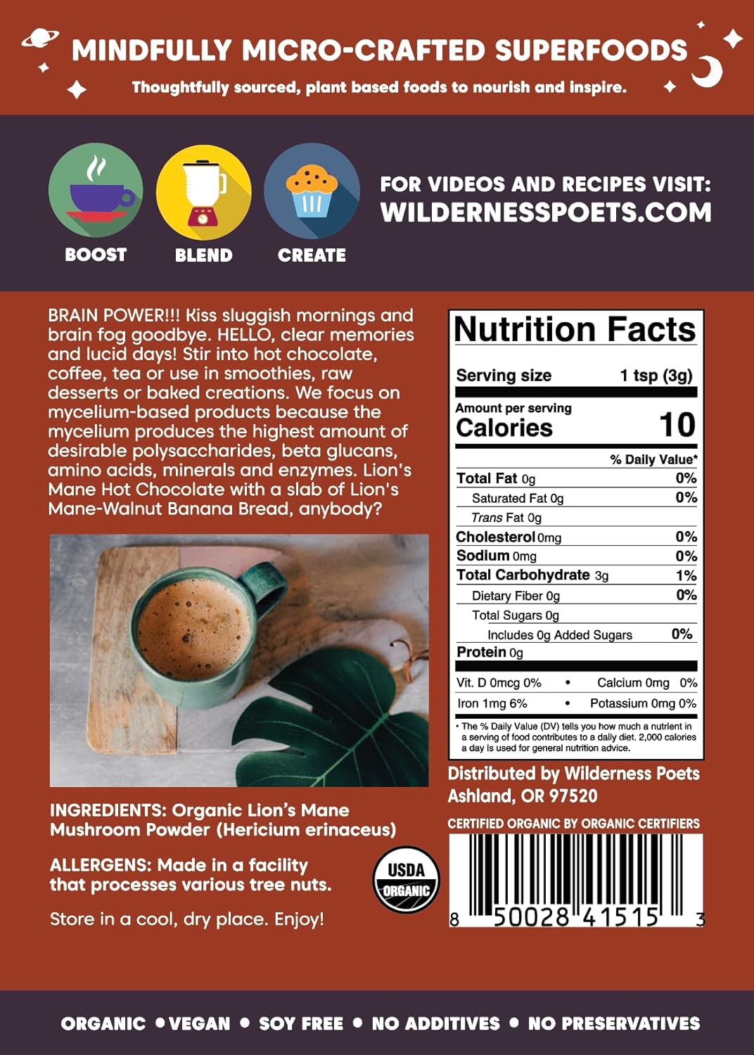 Organic Lion's Mane Mushroom Powder - California Grown, 80 Ounce - 5 Pound by Wilderness Poets