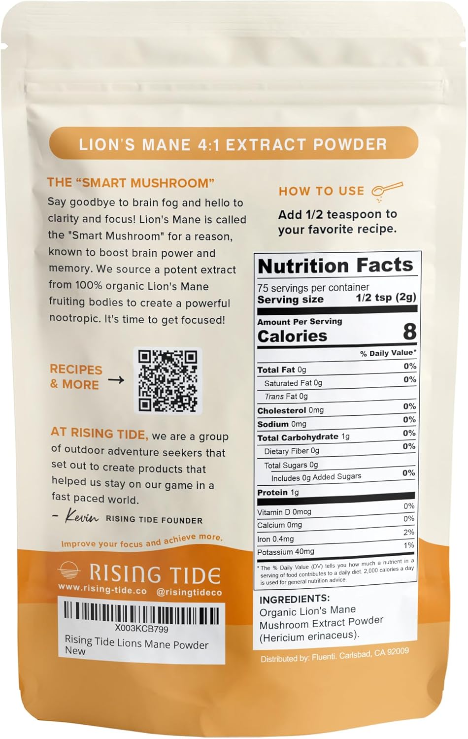 Organic Lions Mane Mushroom Powder - High Concentration Nourishing Compounds for Focus, Creativity, Memory - 4 OZ Vegan, Non-GMO Extract