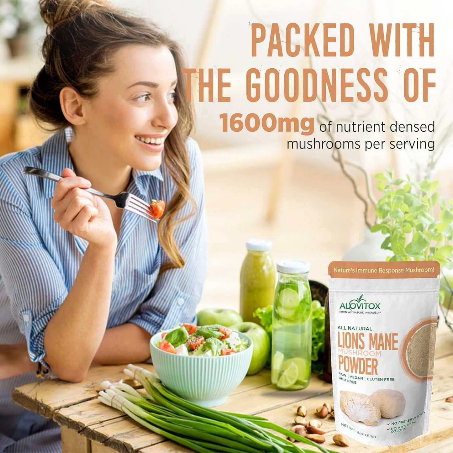 Organic Lion's Mane Mushroom Powder - Superfood for Brain, Energy & Immune Health - Neural Support, GI Protection, Cardio Benefits - Non-GMO, Vegan, Gluten-Free - 4 oz