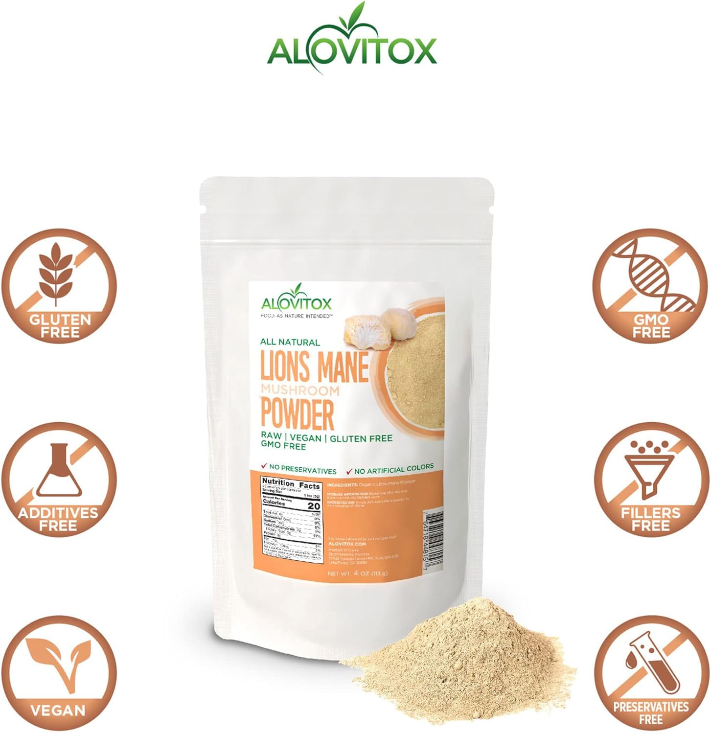 Organic Lion's Mane Mushroom Powder - Superfood for Brain, Energy & Immune Health - Neural Support, GI Protection, Cardio Benefits - Non-GMO, Vegan, Gluten-Free - 4 oz