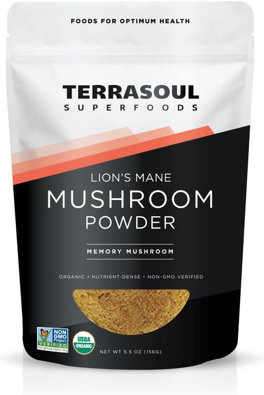 Organic Lion's Mane Mushroom Powder (4:1 Extract) by Terrasoul Superfoods - 5.5 Ounces