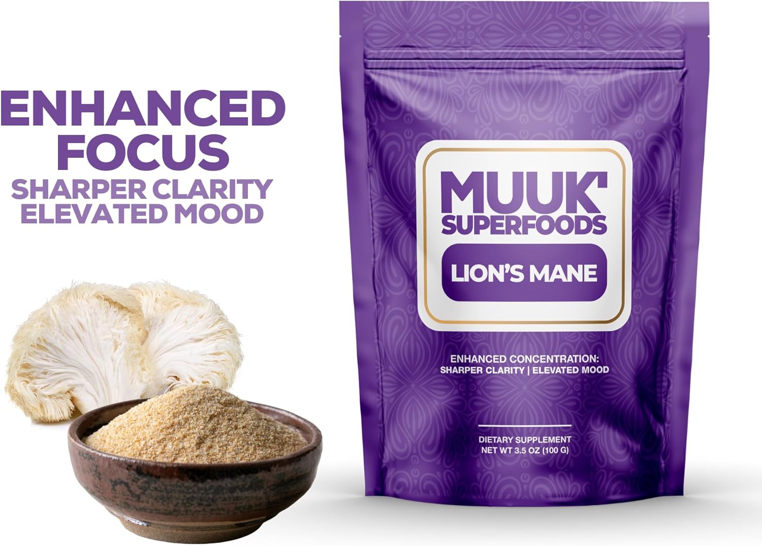 Organic Lion's Mane Mushroom Powder by MUUK' SUPERFOODS - Boost Your Health Naturally