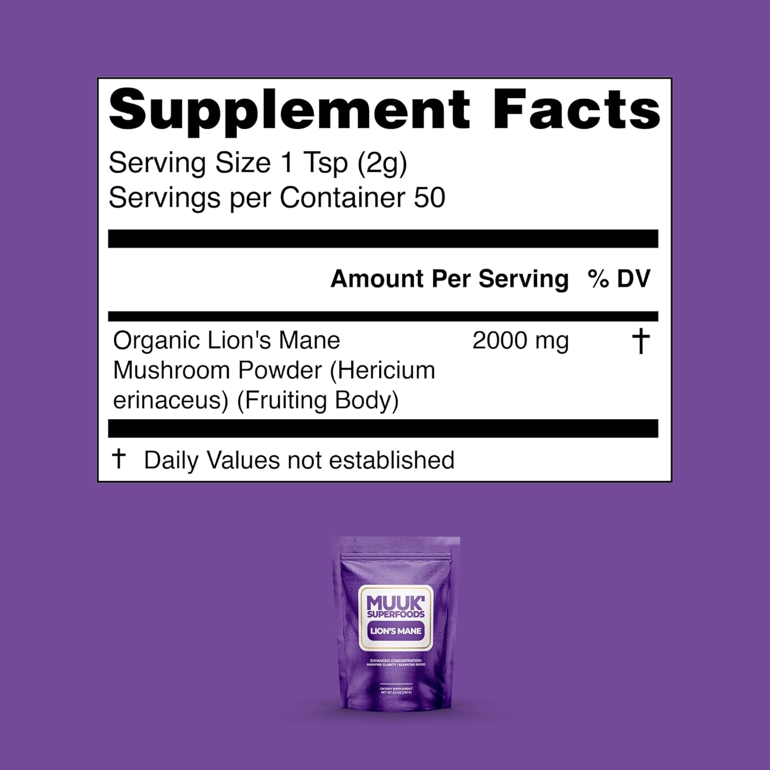 Organic Lion's Mane Mushroom Powder by MUUK' SUPERFOODS - Boost Your Health Naturally