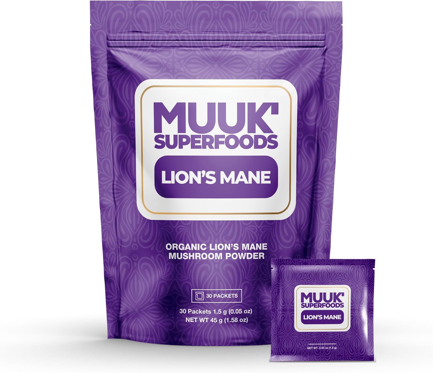 Organic Lion's Mane Mushroom Powder Packets for On-The-Go Convenience | 30 Sachets by Muuk Superfoods