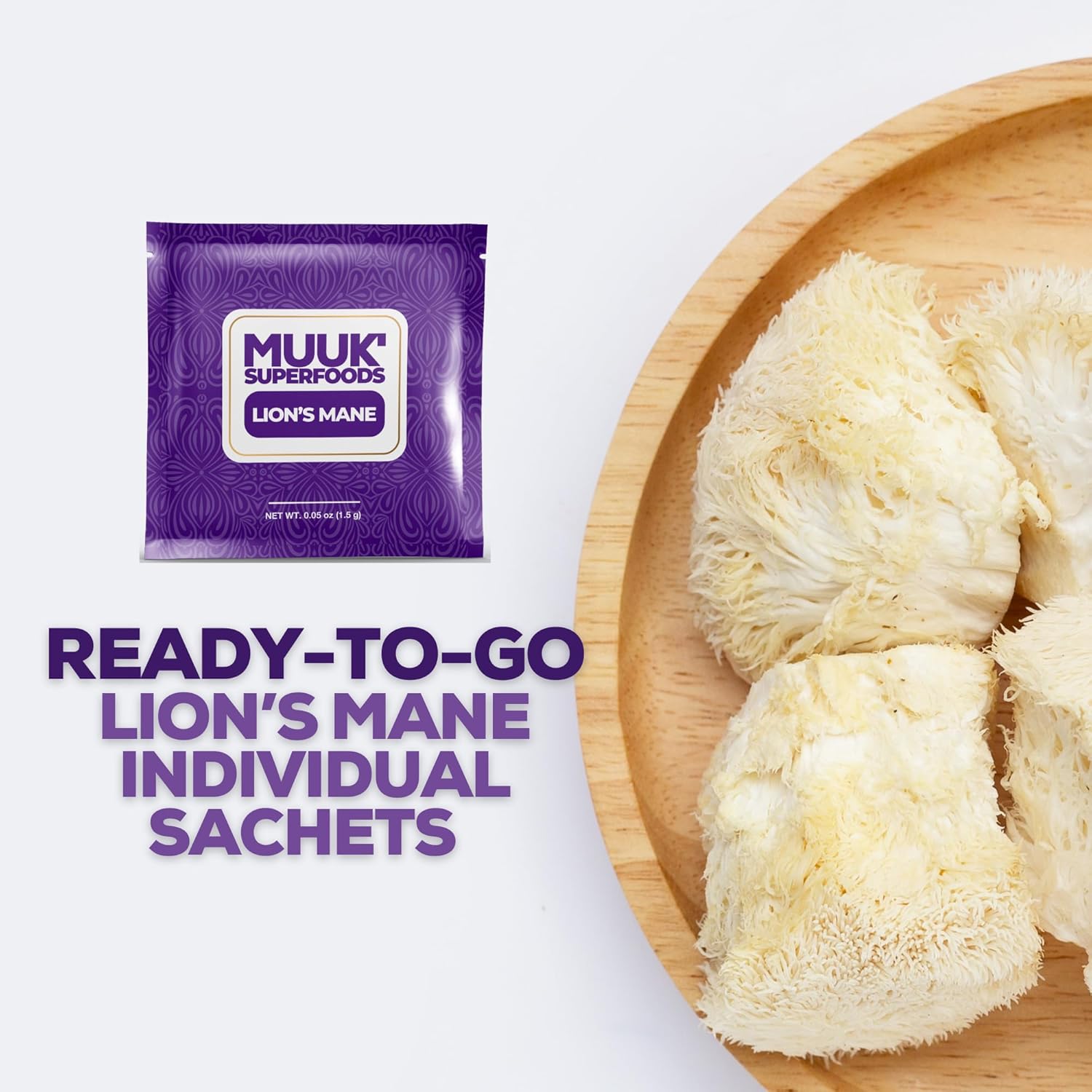Organic Lion's Mane Mushroom Powder Packets for On-The-Go Convenience | 30 Sachets by Muuk Superfoods