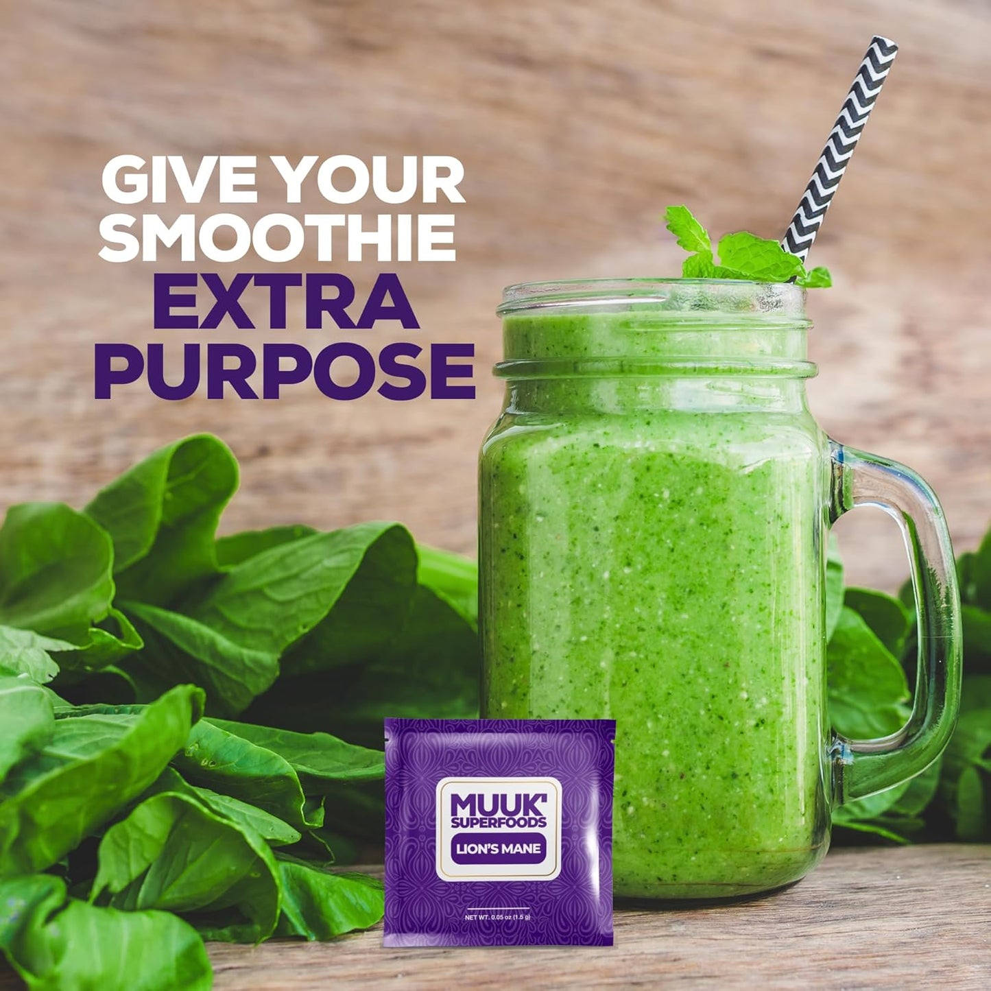 Organic Lion's Mane Mushroom Powder Packets for On-The-Go Convenience | 30 Sachets by Muuk Superfoods