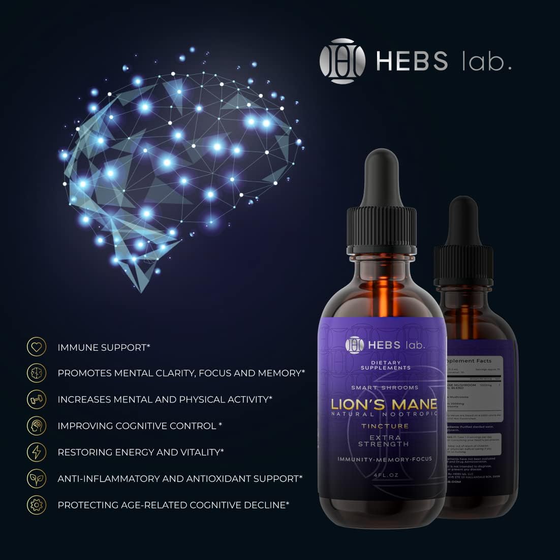 Organic Lions Mane Mushroom & Valerian Root Extract Bundle - Brain & Immune Support Supplement by HEBS LAB