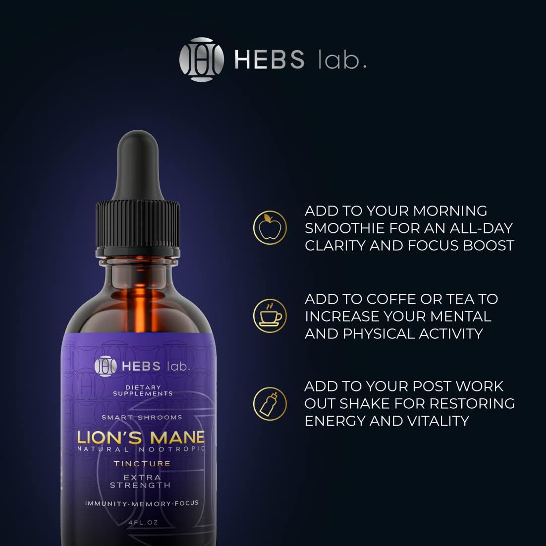 Organic Lions Mane Mushroom & Valerian Root Extract Bundle - Brain & Immune Support Supplement by HEBS LAB