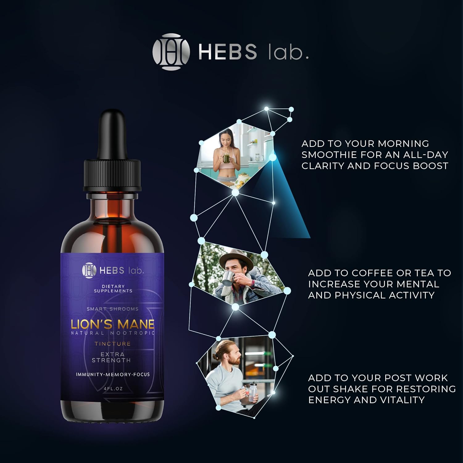 Organic Lions Mane Mushroom & Valerian Root Extract Bundle - Brain & Immune Support Supplement by HEBS LAB