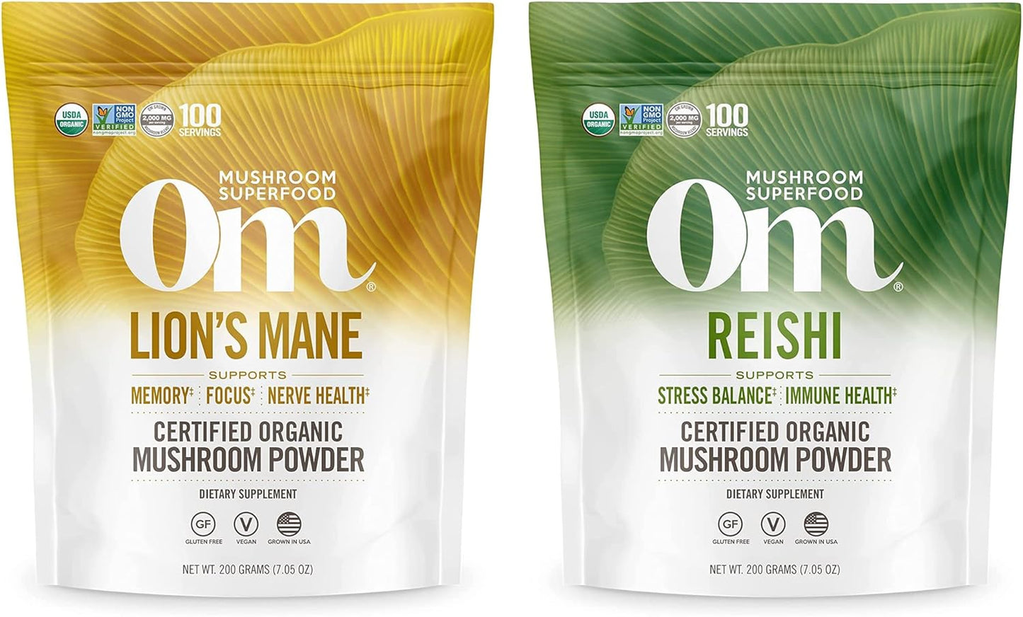 Organic Lion's Mane & Reishi Mushroom Powder Bundle - 7.05oz, 200 Servings