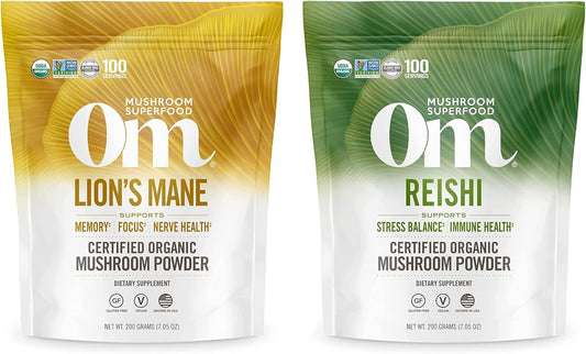 Organic Lion's Mane & Reishi Mushroom Powder Bundle - 7.05oz, 200 Servings