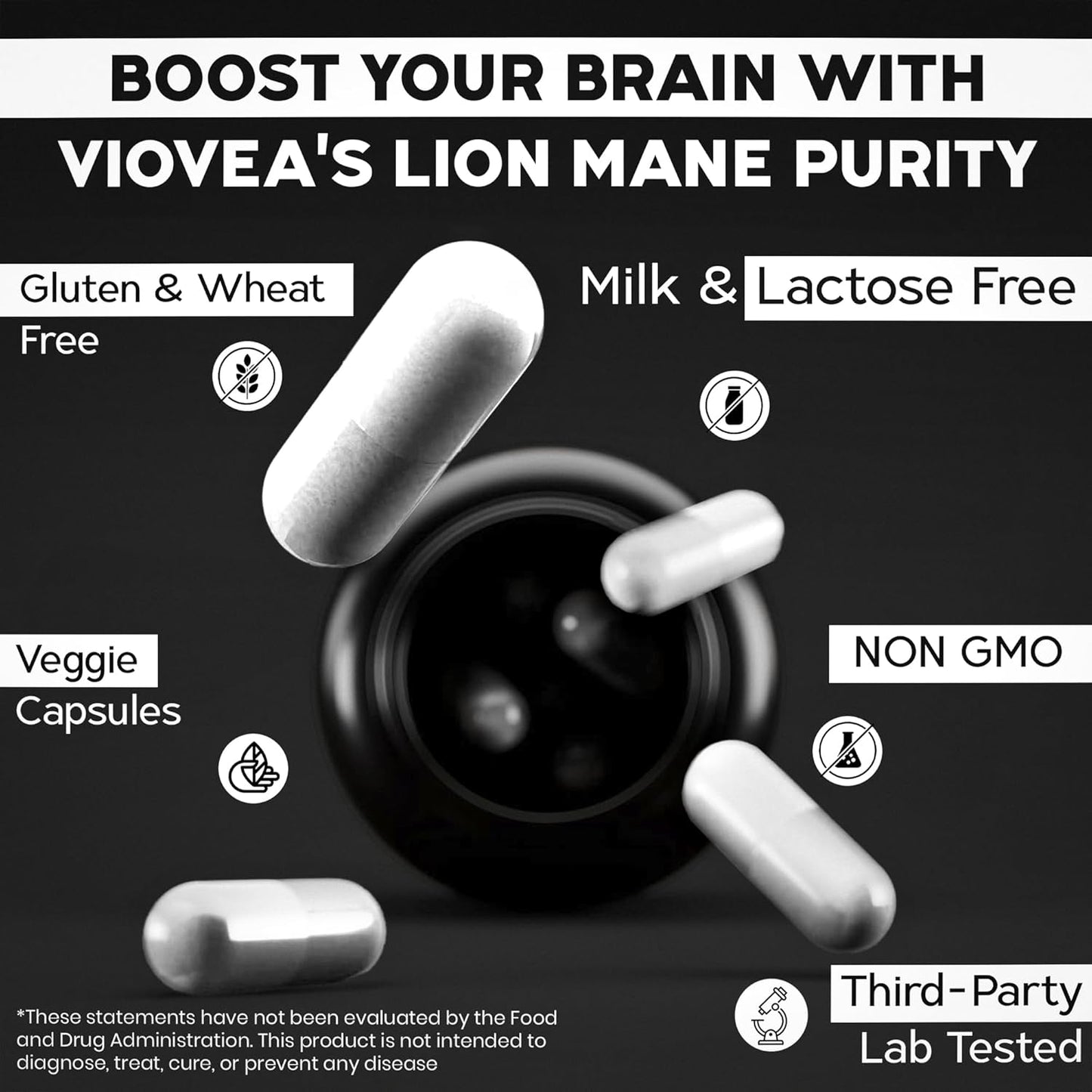 Organic Lion's Mane Supplement Capsules - 300 Capsules (5-Month Supply) for Focus, Memory, and Cognitive Function. Immune Support Nootropic Supplement.