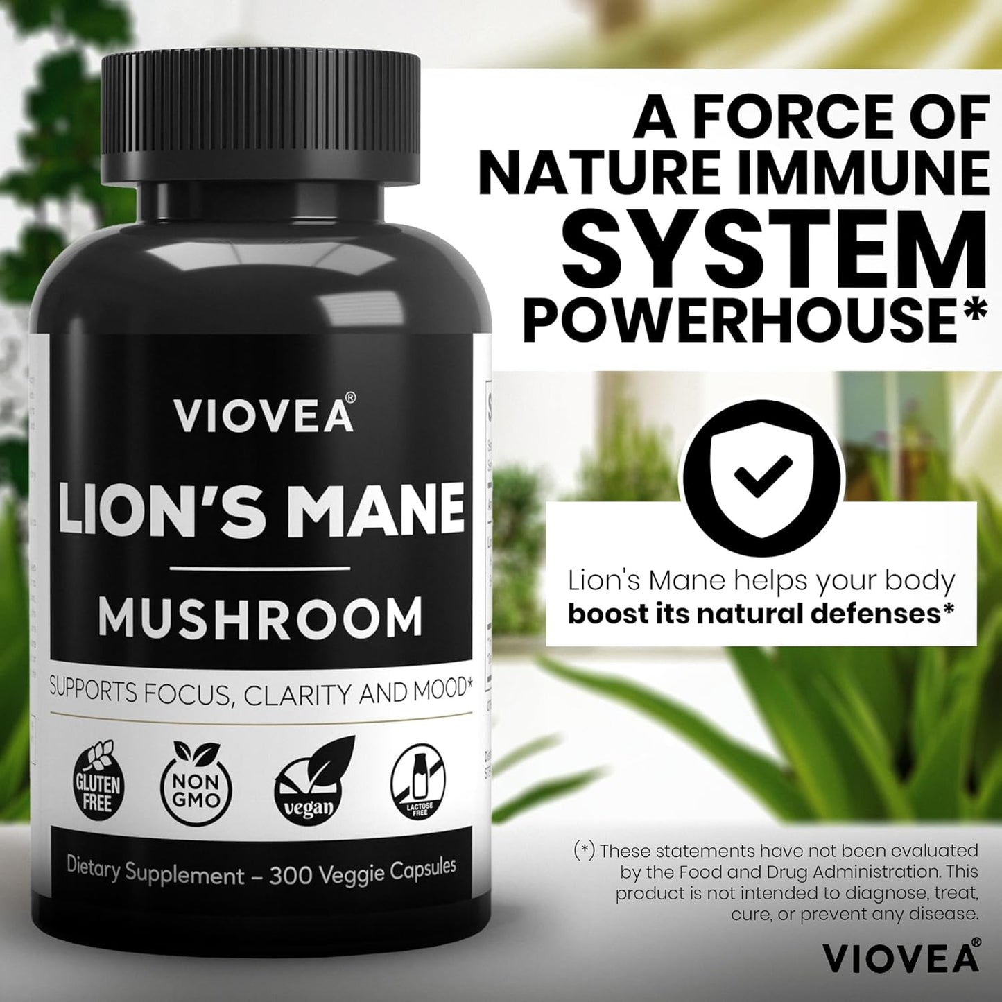 Organic Lion's Mane Supplement Capsules - 300 Capsules (5-Month Supply) for Focus, Memory, and Cognitive Function. Immune Support Nootropic Supplement.