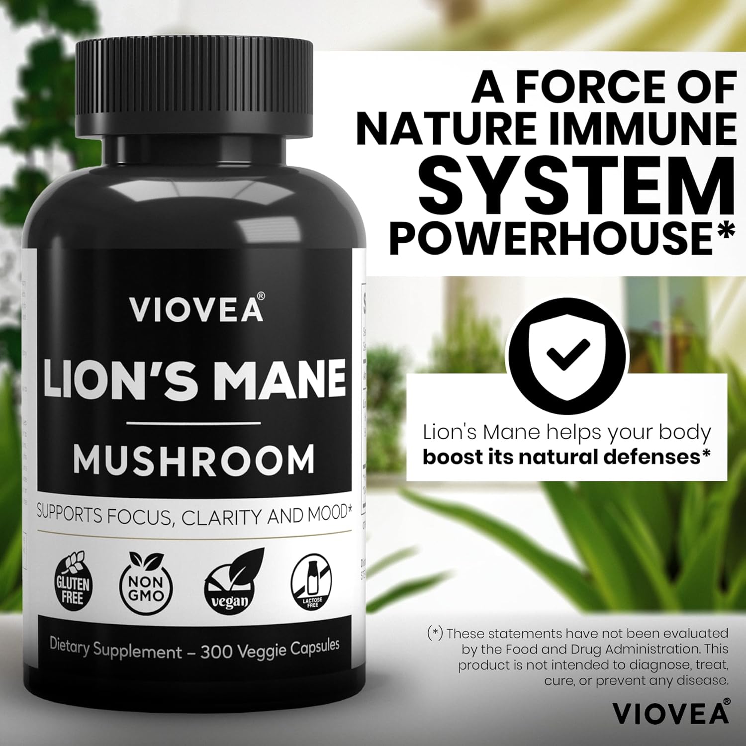 Organic Lion's Mane Supplement Capsules - 300 Capsules (5-Month Supply) for Focus, Memory, and Cognitive Function. Immune Support Nootropic Supplement.