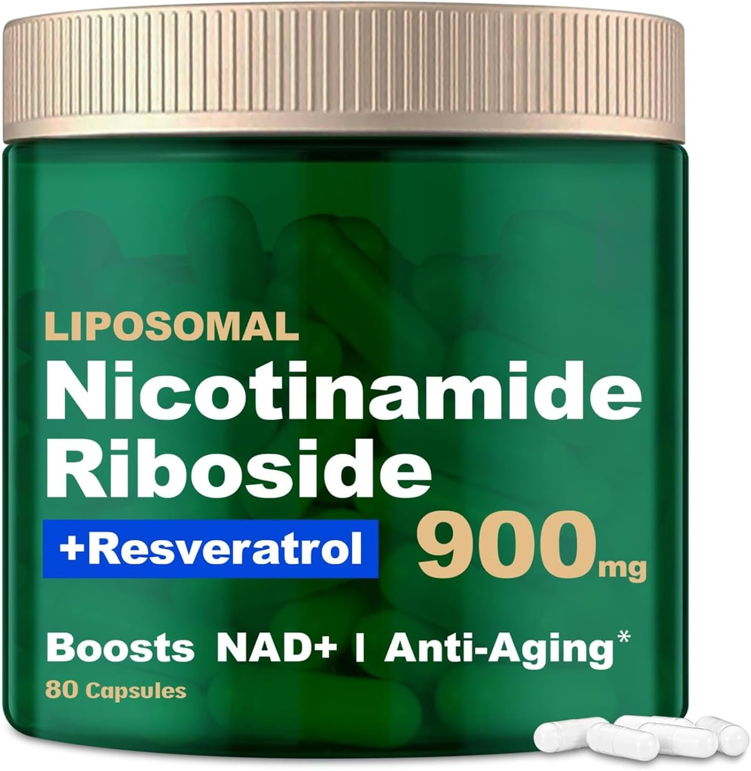 Organic Liposomal NAD+ Supplement with Resveratrol and Quercetin - 900mg Nicotinamide Riboside for Anti-Aging, Energy, Focus - 80 Capsules