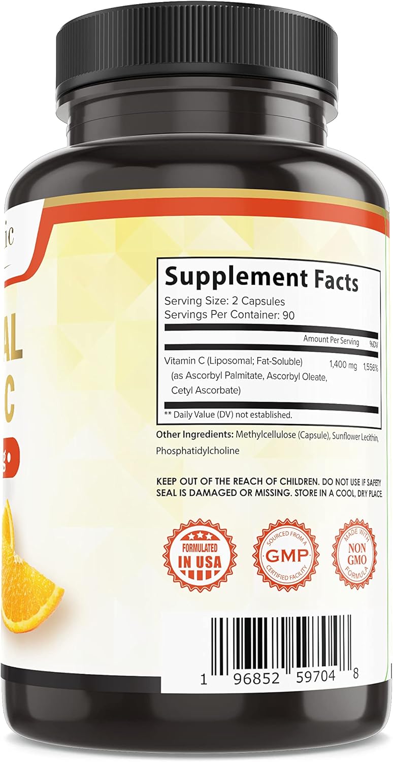Organic Liposomal Vitamin C Capsules - Non GMO, Soy & Gluten Free Dietary Supplement