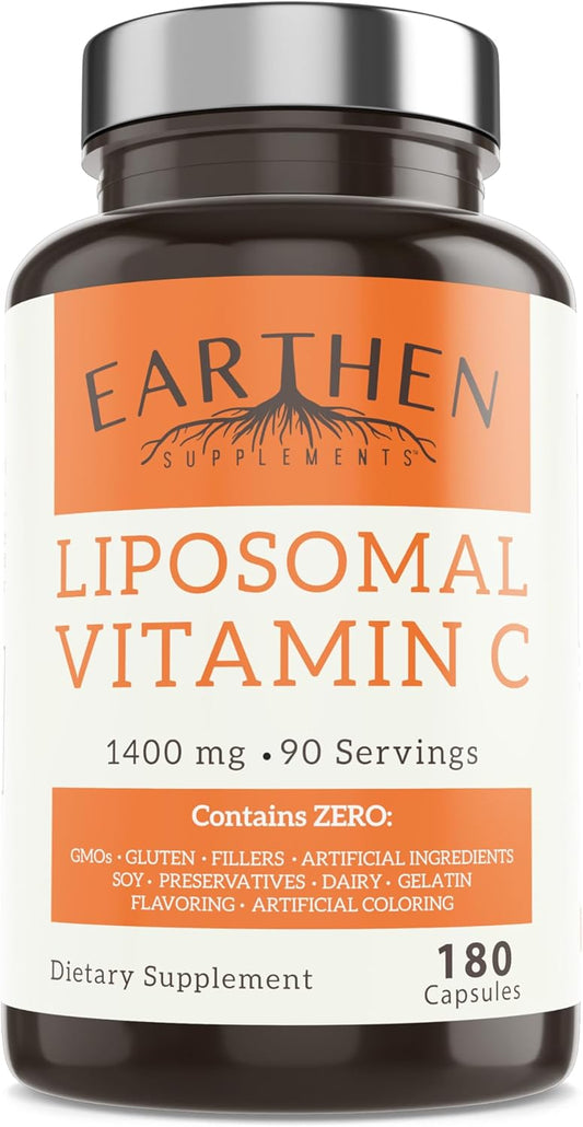 Organic Liposomal Vitamin C Capsules 1400MG - 180 Capsules | High Absorption Antioxidant | Non GMO & Fat Soluble | Earthen Supplements