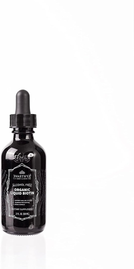 Organic Liquid Biotin Drops for Strong Hair Growth - Women's Vitamin B Complex Supplement by Svasthya Body & Mind