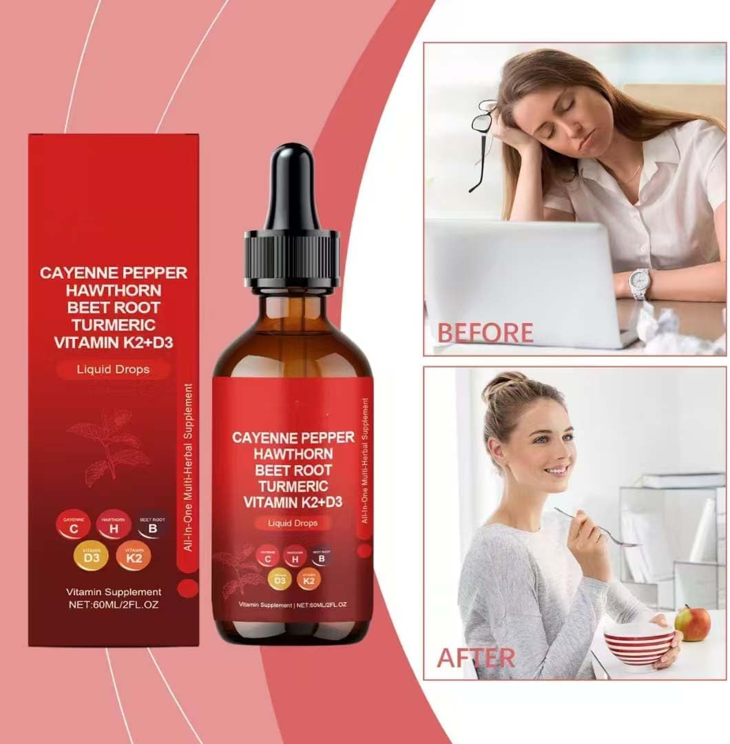 Organic Liquid Cayenne Pepper Drops with Hawthorn and Beet Root Extract, 60ml Bottle