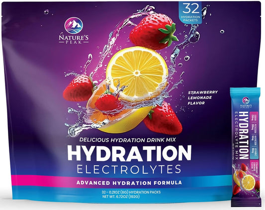Organic Liquid Electrolyte Drink Mix with 6 Electrolytes & Minerals - Keto Vegan Hydration Packets - Non-GMO Sugar-Free Powder - 32 Servings