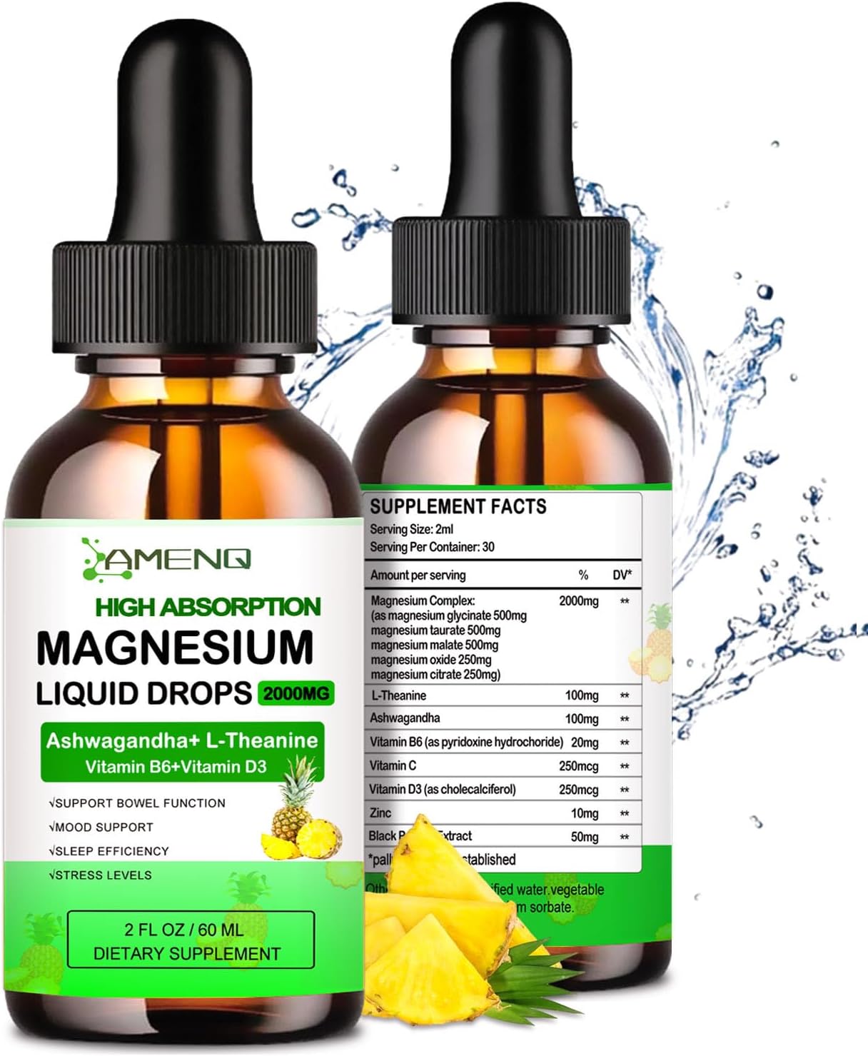 Organic Liquid Magnesium Supplement with Ashwagandha for Stress, Sleep, and Muscle Health