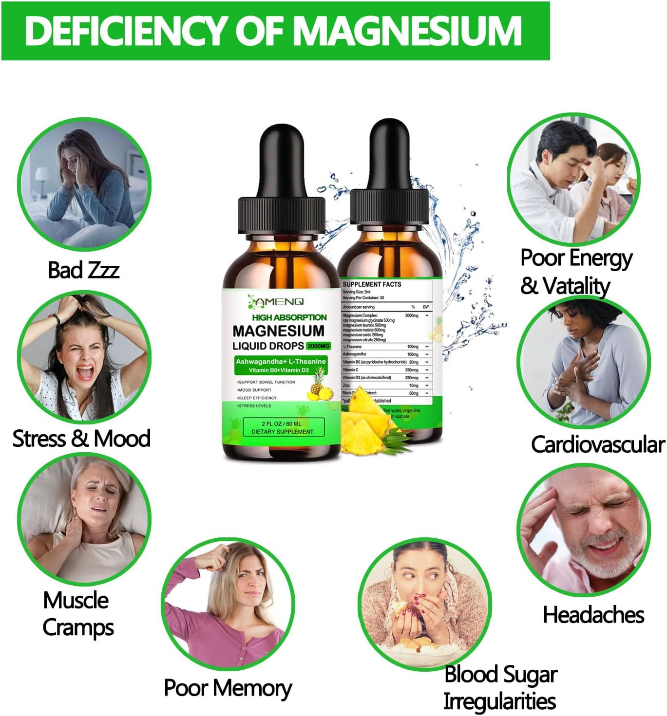 Organic Liquid Magnesium Supplement with Ashwagandha for Stress, Sleep, and Muscle Health