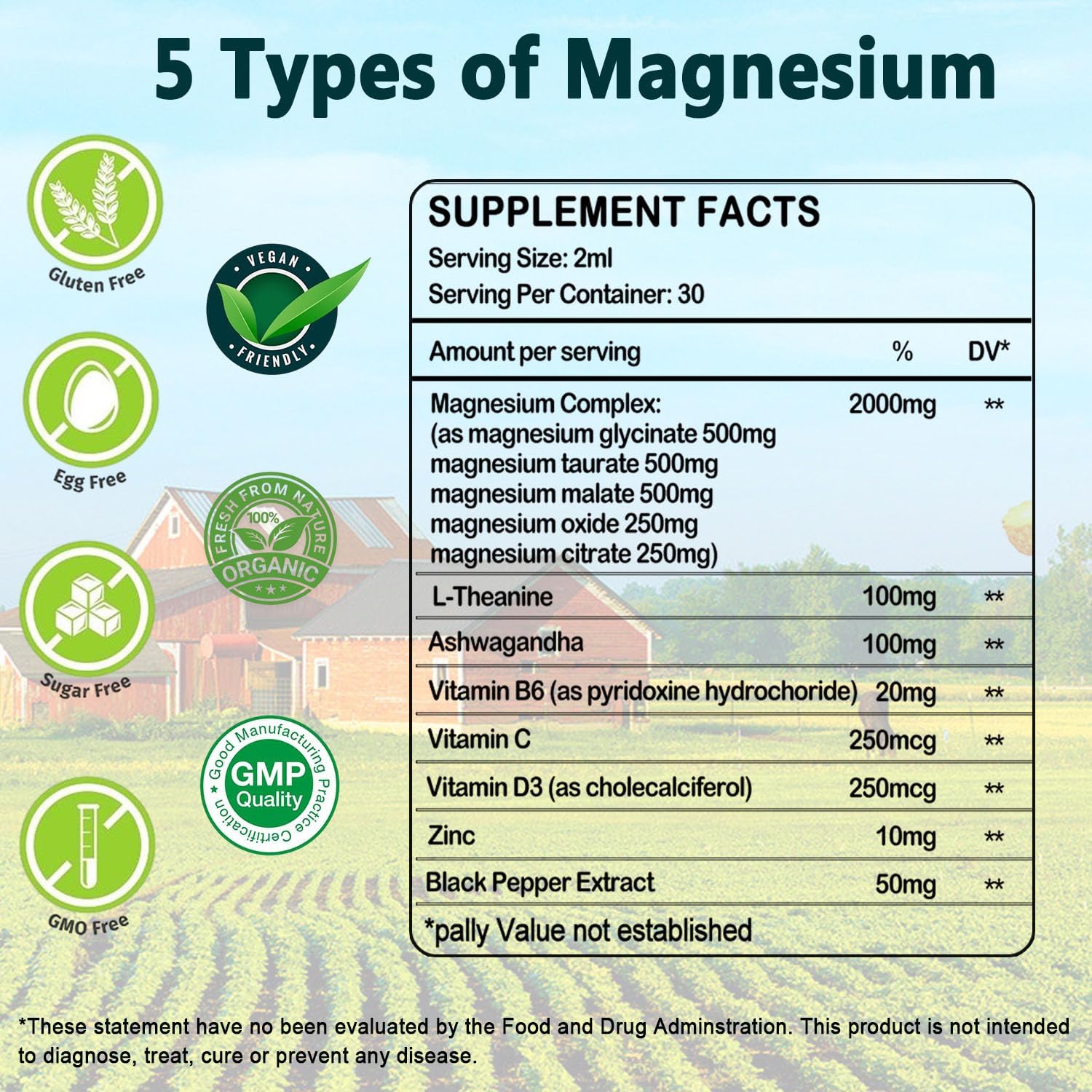 Organic Liquid Magnesium Supplement with Ashwagandha for Stress, Sleep, and Muscle Health