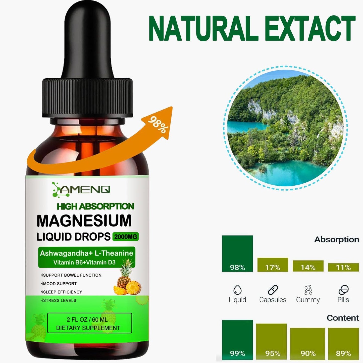 Organic Liquid Magnesium Supplement with Ashwagandha for Stress, Sleep, and Muscle Health