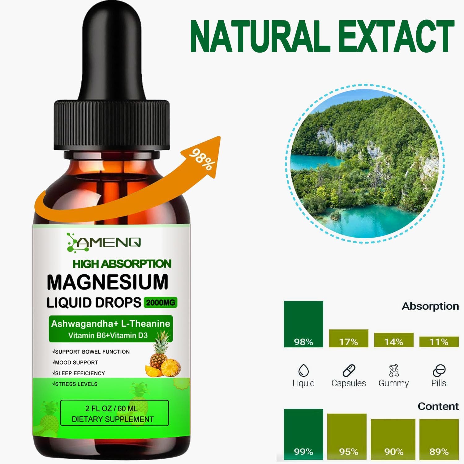 Organic Liquid Magnesium Supplement with Ashwagandha for Stress, Sleep, and Muscle Health