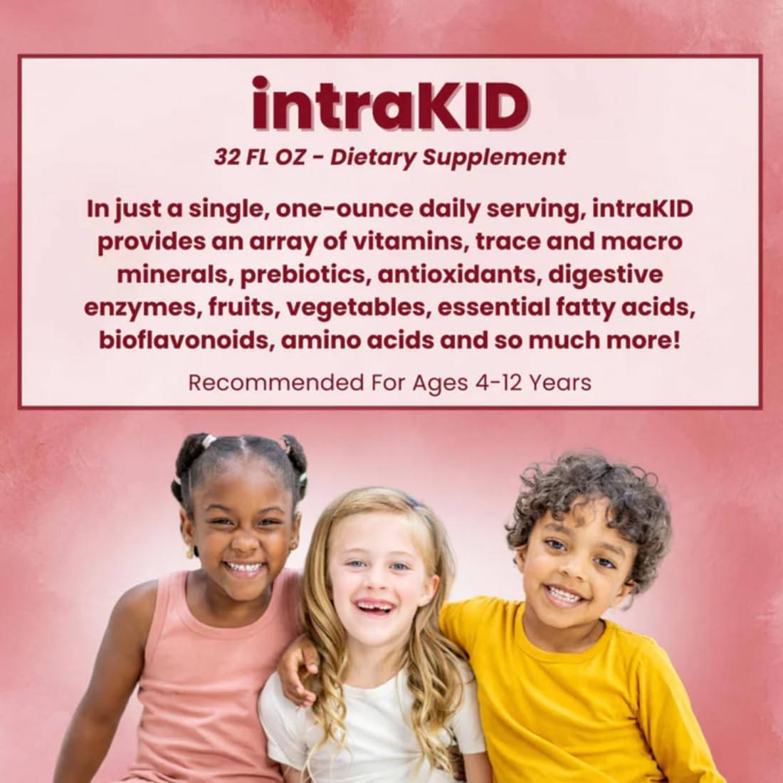 Organic Liquid Multivitamin for Kids with Trace Minerals & Immune Support, Non GMO, Dairy & Gluten Free (32 oz., Fruity Raspberry)