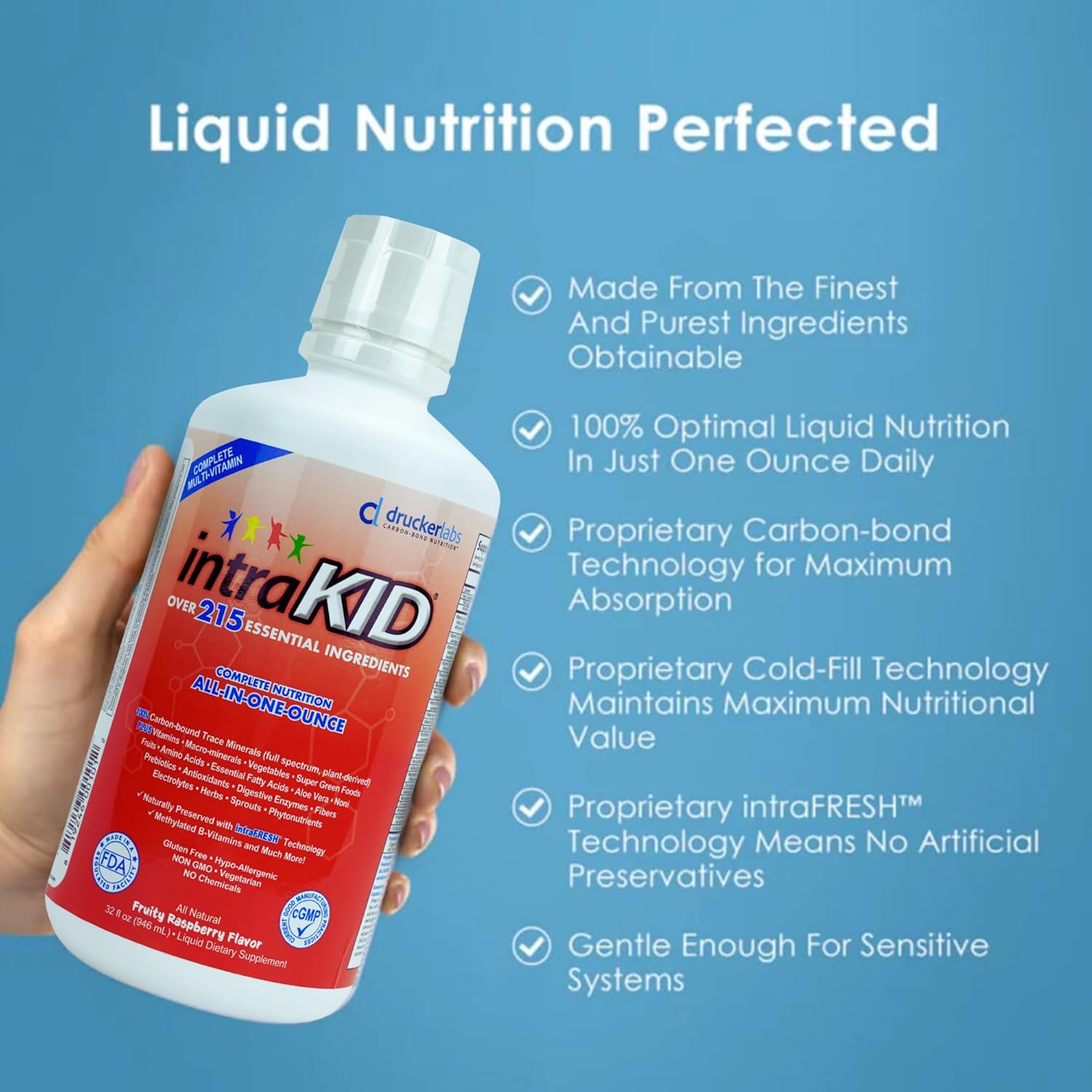 Organic Liquid Multivitamin for Kids with Trace Minerals & Immune Support, Non GMO, Dairy & Gluten Free (32 oz., Fruity Raspberry)