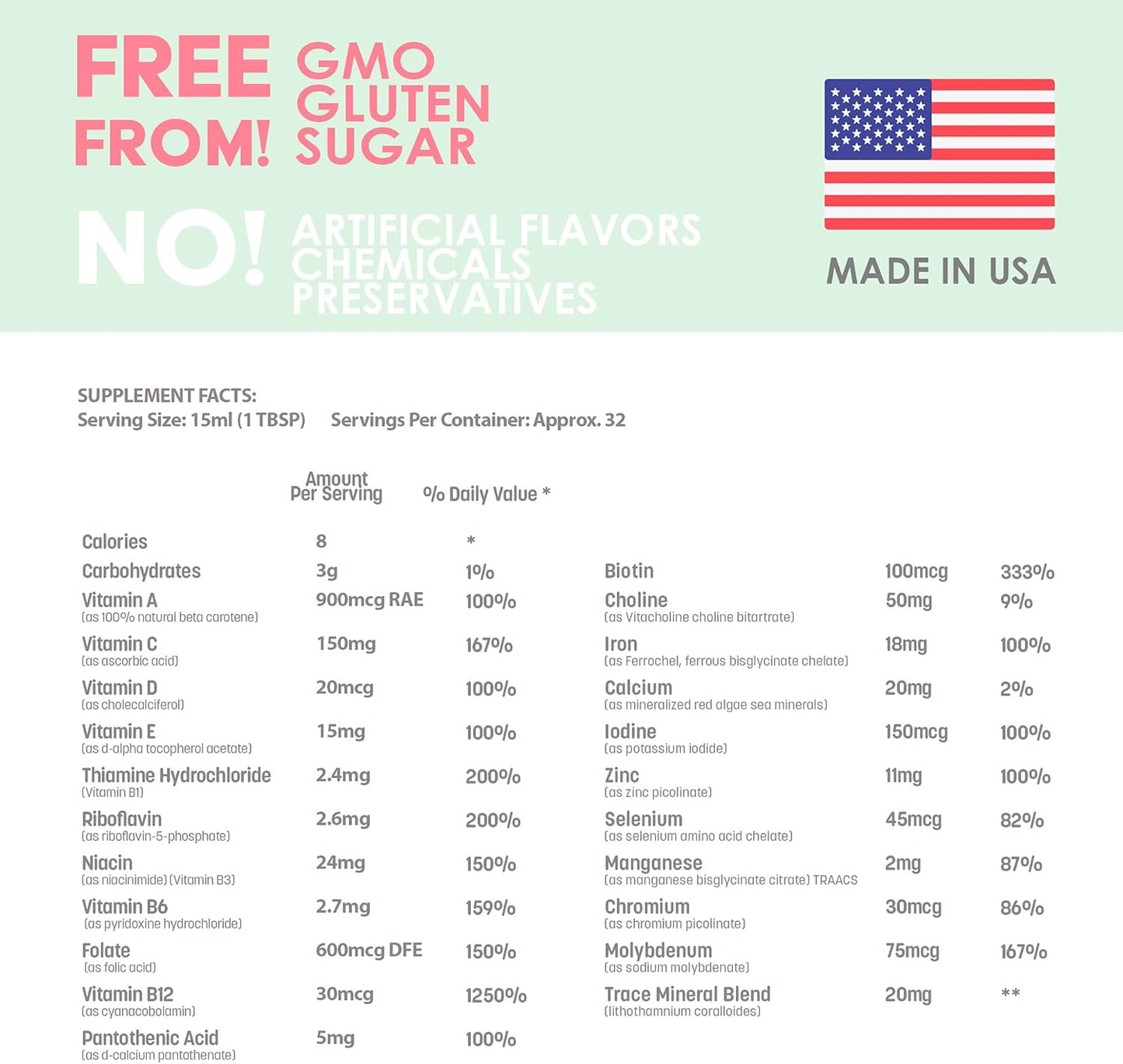 Organic Liquid Prenatal Vitamins for Women - Iron, Folate, Multivitamin, Vegan, Halal, Kosher-Friendly, 32 Servings