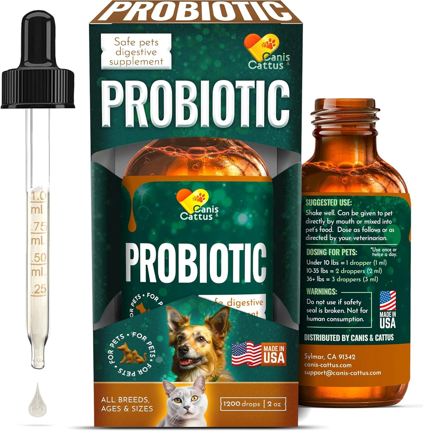 Organic Liquid Probiotics for Dogs and Cats - Supports Digestive Well-Being - Enzyme Blend - Safe for All Ages - 2 Oz