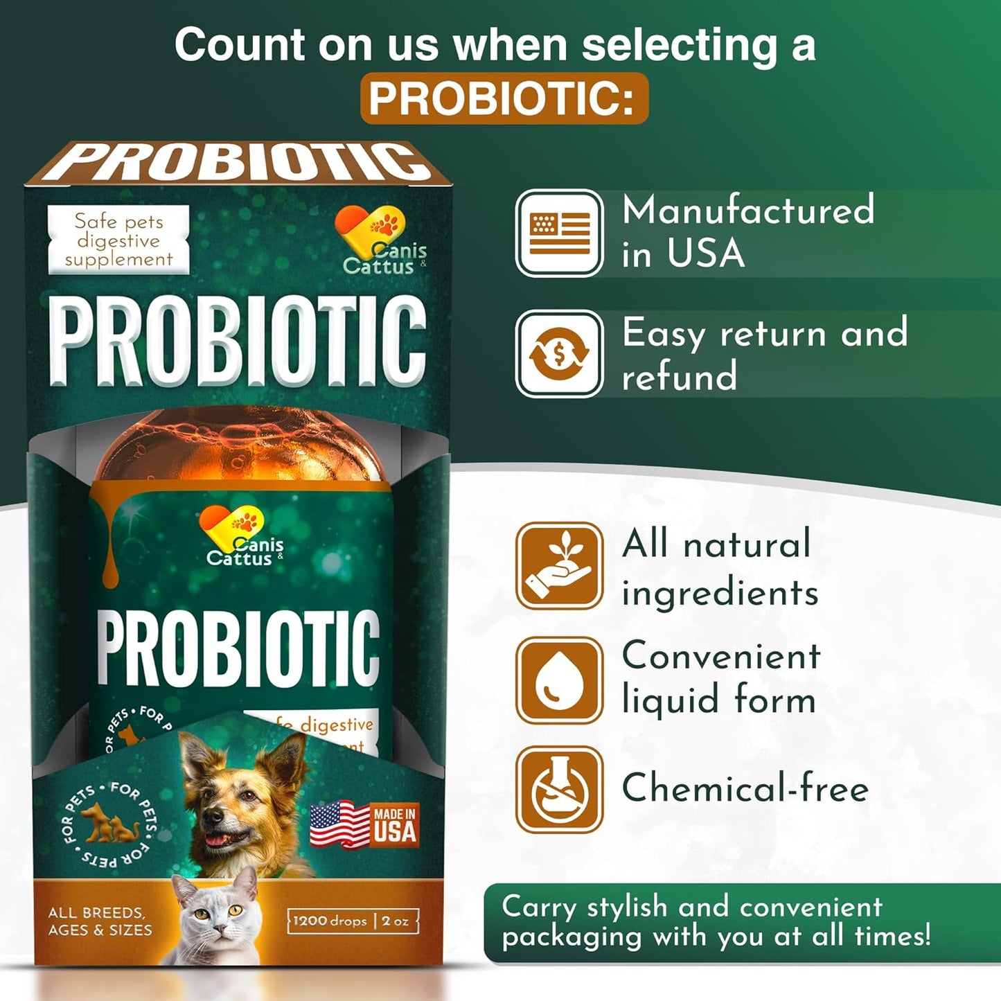 Organic Liquid Probiotics for Dogs and Cats - Supports Digestive Well-Being - Enzyme Blend - Safe for All Ages - 2 Oz