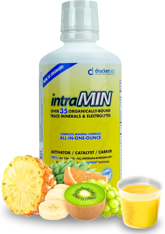 Organic Liquid Trace Minerals Dietary Supplement with Electrolytes - Drucker Labs IntraMIN for Immune & Muscle Support - Non GMO, Gluten Free, Vegan - Tropical Fruit Punch (32 oz.)